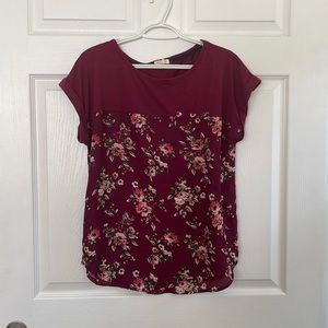 Mason & Belle - Kinglake Mixed Material Top | M | Burgundy